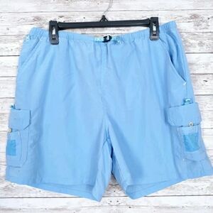 Guide Series Mens Fishing Shorts L Elastic Waist Nylon Blue 83A